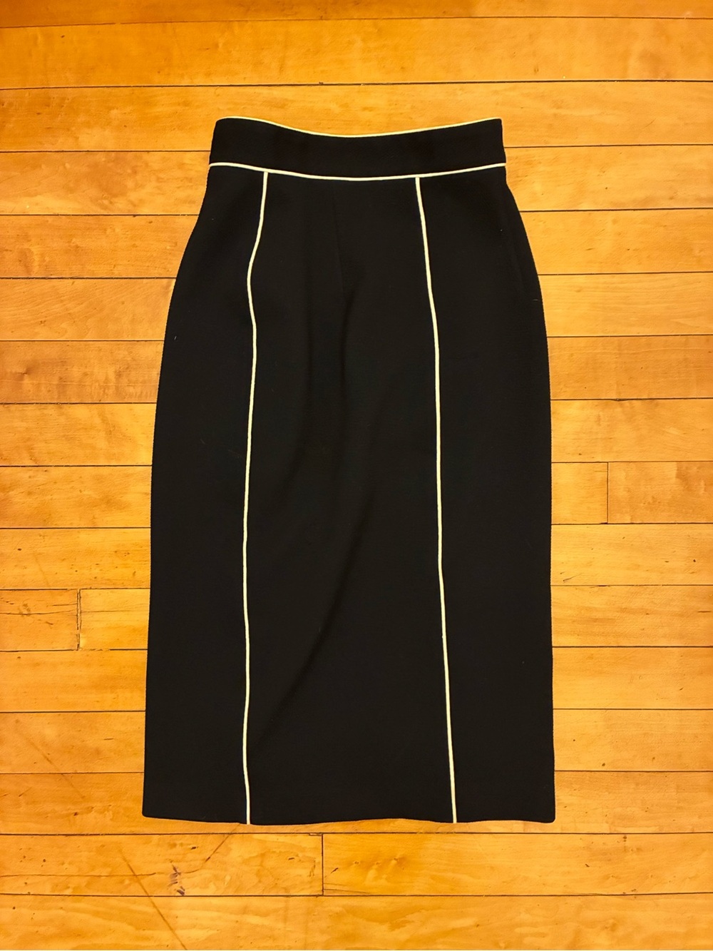 Agnes B. Navy Midi Pencil Skirt with White Piping